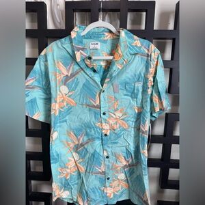 NWT Hurley Teal Floral Camp Collar Short-Sleeve Button-Up Shirt